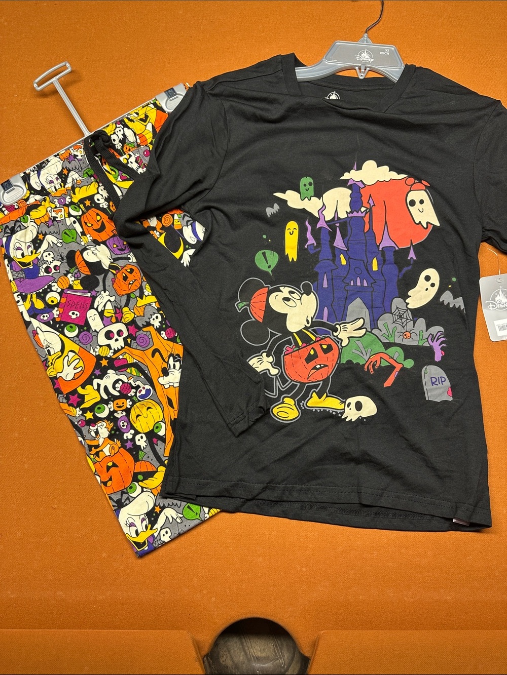 Disney Black Halloween Mickey & Pumpkin Graphic Top with Colorful Printed Pants